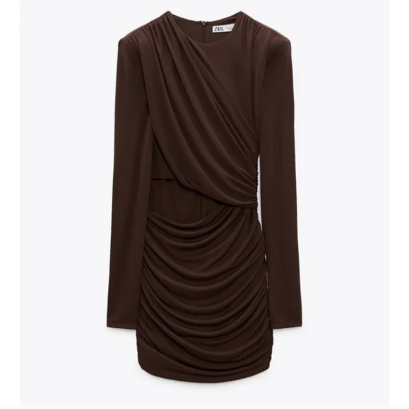 Zara Draped Brown Mini Dress NWT - Picture 14 of 15